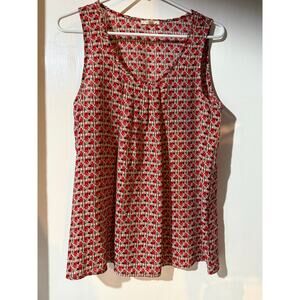 Pleione Womens Red Floral Pull Over Flowy Sleeveless Top Size S